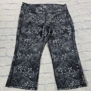 Old Navy Active Leggings Women 2X Gray Tropical Floral Go-Dry Capri Workout Pant